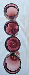 Vintage Handmade Art Glass Wine Goblets Set 4 3D Brass Copper Grape Overlay 8″