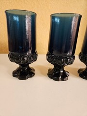Tiffin Franciscan Madeira Dark Blue, 4 Iced Tea Goblets Glasses Ball Stem 120