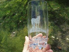 Artist Signed Etched Glass African Cheetah Tumbler Kari Kenya Excellent