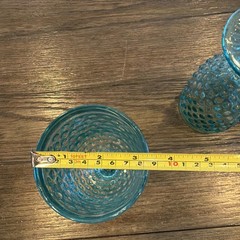 Set Of 3 Hobnail Vintage Style Teal/Green Goblets Glasses 7” Footed Heavy