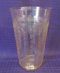 3-HOCKING GLASS CO. Princess Pattern Yellow Topaz 5 1/4″ Ice Tea Flat Tumblers