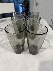 Vintage Set Of 6 Libbey 16oz Smoke Gray Drinking Glasses Tumblers Mid Century
