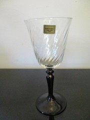 Set 8 Vintage France Luminarc Black Swirl Optic Glass Wine Goblets Stems!!