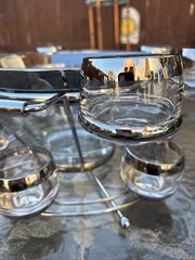 Mid-Century Chrome Punch Bowl & Roly Poly Glasses Dorthy Thorpe Style Japan
