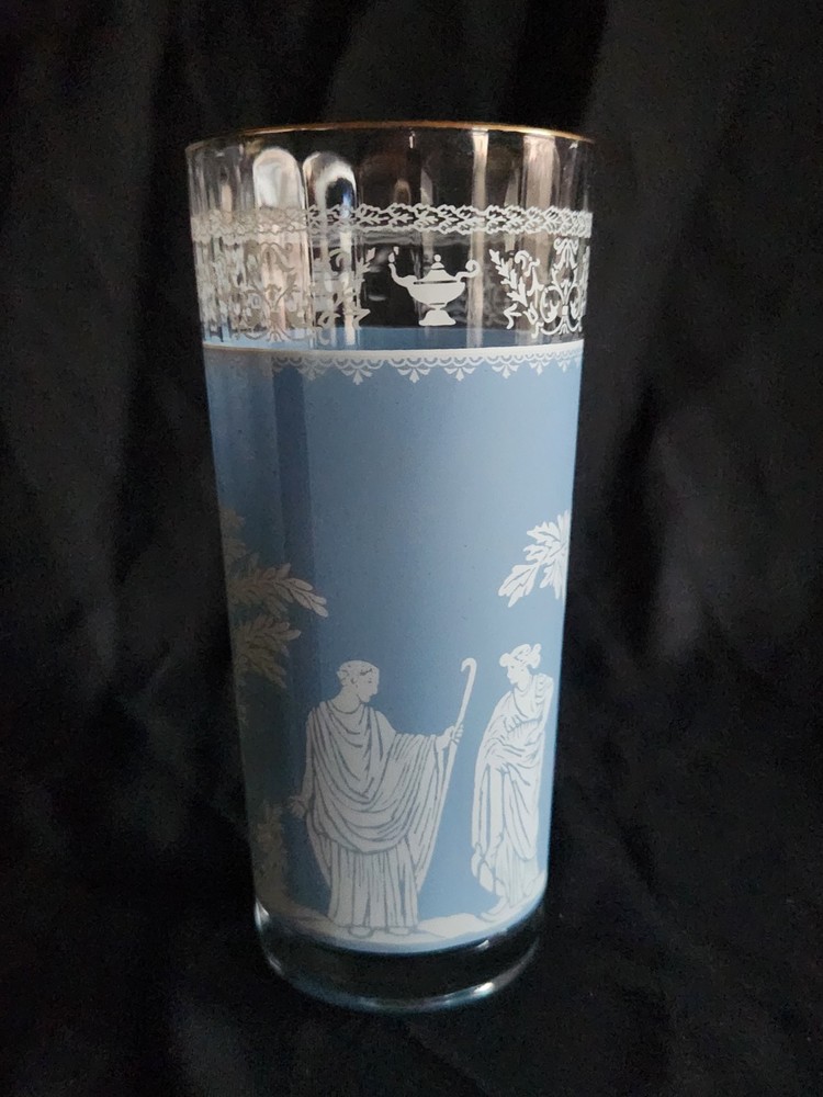 Hellenic Blue 16 oz Flat Tumbler by Jeannette • 6½» Tall Vintage