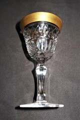 Moser or Saint Louis Style Crystal Gold Rim Diamond Cut Liqueur Glass, 4 3/4″