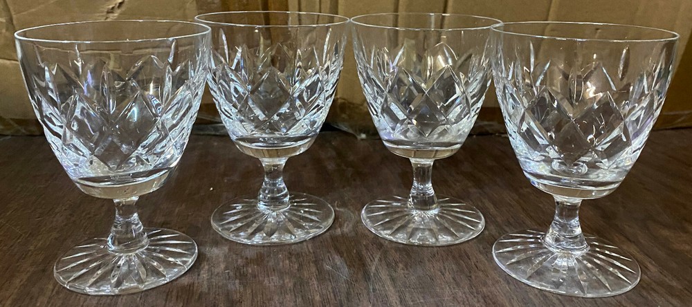 Lot of 4 Webb Corbett CLIFTON Crystal / Glass 3 7/8″ WINE CLARET GLASSES GOBLETS