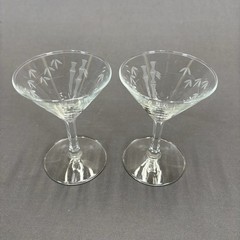 Sasaki Bamboo Liquor Cocktail Glasses 4″ Set of 2 Gray Cut Multisided Stem