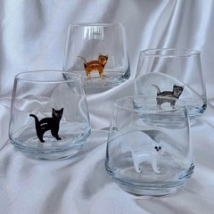 3D Drinking Glass Cup with Handmade Blown Glass Cat Figurine Inside, Stemless