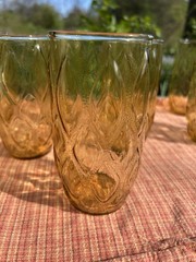 Vintage Anchor Hocking Madrid Amber Glass Tumblers Set Of 10 EC 12oz
