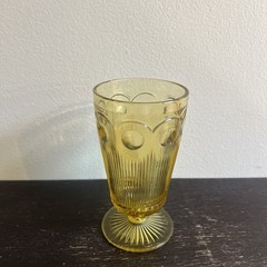 Vintage Bartlett Collins Amber Gold Yellow Thumbprint Water Glass Goblet