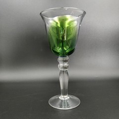Pier One Goblet Wine Glass Blue/Green/Clear Thick Blown Glass Lot of 3