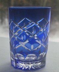 Vintage Cobalt Blue Bohemian Cut Glass Low Ball Glass 3.50″ high