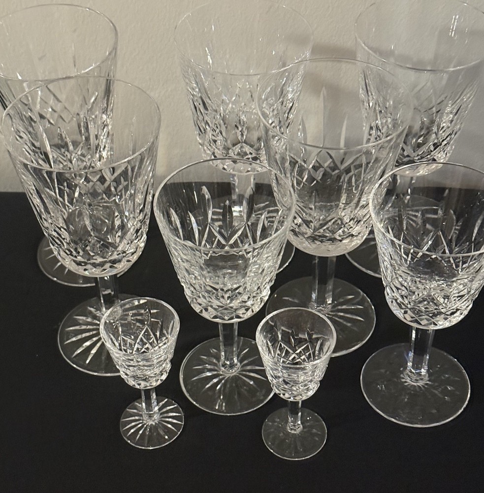 Vintage Waterford Crystal Lismore Water Goblets Shot Glasses Read