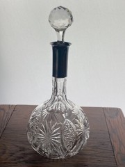 Set of 6 Vintage Optic Wine Glasses W/ Platinum Trim And Decanter