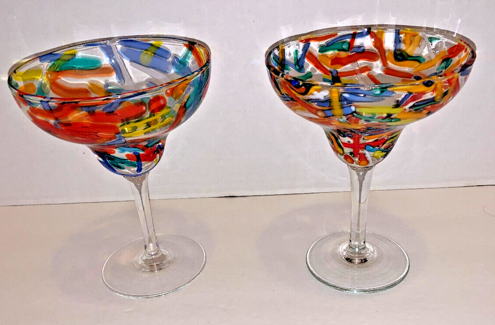 LOT OF 2 PIER 1 IMPORTS Hand Blown Multicolored Millefiori Confettii MARGARITA