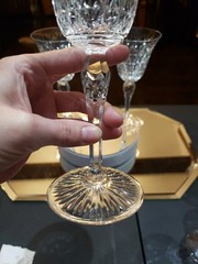 Water Goblets & Wine Glass , cut Crystal SIGNED Saint St Louis cross-cut diamond