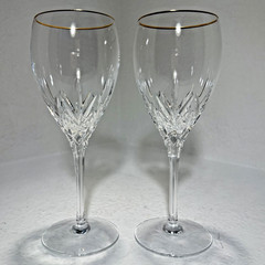 Set of 2 Mikasa Orion Gold Crystal Wine Goblets 7.75″ Gold Rim Vintage EUC