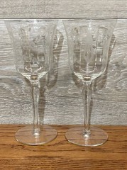 Vintage Water Goblet Optic, Floral Circle Etched Design-