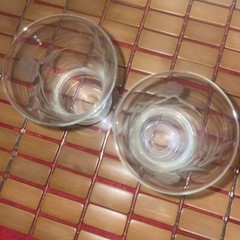 SET OF 2 Hurricane Glasses Etched Flower-leaf 4.25” Tall Estate Find