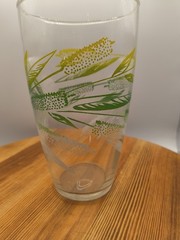 Vintage Libbey Jumbo Glass Tumbler Green Yellow Wheat Cattails Pattern MCM [2]