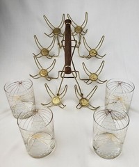 Vintage MCM Culver 22 kt Gold Glasses Tumbler Caddy Carrier Mid Century Modern