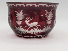 DEER & CASTLE EGERMANN RUBY RED CUT TO CLEAR LIQUOR GLASS Cup 1930-50’s
