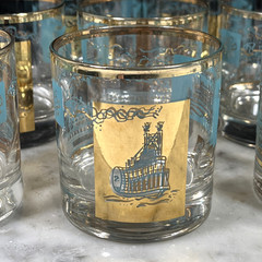 8 ~VTG MCM Libbey’s Old Fashioned Steamboat Glasses Teal Gold Southern Comfort