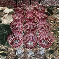12 Cut To Clear Hock Wine EMBASSY PATTERN Glasses/Justin Tharaud/Ruby/Red 8.5“
