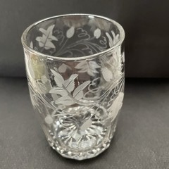 Antique Etched Glass Tumbler 10.5cm Engrave Grape Vine Victorian Crystal Vintage