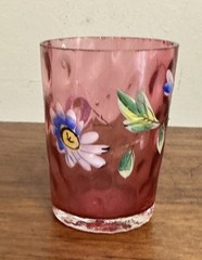 Victorian Optic Dot Cranberry Glass Small Tumblers Set Of 3 Hand Painted 2 3/4”