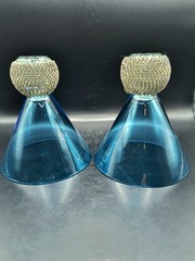 2 Blue Crystal Diamond Studded Martini Glasses