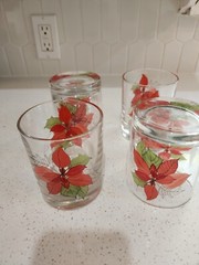 Set of 4 Poinsettia Low Ball Glasses by Mary Lou Goertzen, 8 ounce, Portugal