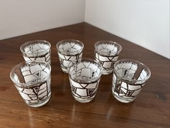Vintage MCM Starlyte 22 Karat Gold Mosaic Confetti Rocks Classes Set of 6
