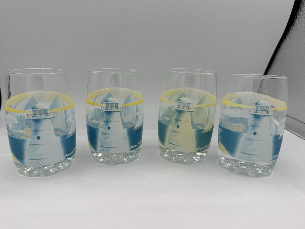 VTG Beau Rivage Casino Boats Lighthouse Glasses Set Of 4