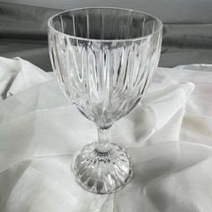 Vintage Lead Crystal Ribbed Clear Goblet Wine Glass 6.5in Fluted Foot Heavy