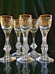 5 Hollywood Regency Cut Crystal Cordial Glasses TIFFIN PALAIS VERSAILLES