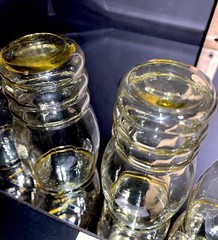 5 Yellow Glass Paneled Ringed Juice Barware Tumblers Vintage MCM