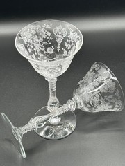 4 Cambridge Rose Point Etched Crystal Wine Goblets Stem 3121 Vintage 6 in