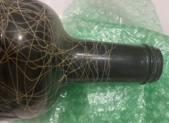 Mid-Century Black Glass Tan Spaghetti String Drizzle Bottle 12″