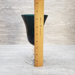 Dark Green Blue Glass Goblets with Clear Stem