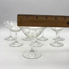 8 Vintage 1950s MCM Atomic Starburst Cordial Sherry Etched Clear Glass