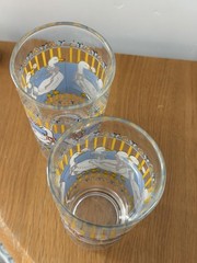 Rare Vintage Country Goose Glasses Set 2 Blue White Yellow Farmhouse Indonesia