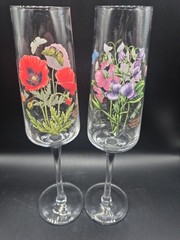 Set of 2 Portmeirion Botanical Garden Champagne Flutes | Floral Glasses