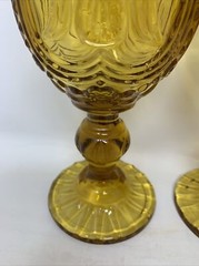 5 Vintage MCM Circle Glass Retro Embossed Stemmed Amber Wine Goblets Scalloped