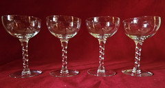 Libbey 4 Wine cordial Cocktail? Clear Glasses Twisted Stem MCM Retro Vintage