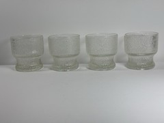 Vintage Krosno Poland Bark Textured Ice Glass Footed Tumblers Set of 4 MCM