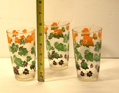 Set of 3 VTG Libbey Autumn Leaves Tumbler Libbey Glass Co 5.25″ Tall 3″ Wide