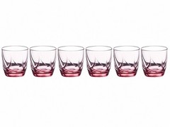 Glasses Pink Lowball Set of 7 Rose Tinted Square Base Swirl Cocktail Tumbler 3.5