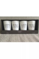 Rae Dunn by Magenta 4 Piece HAPPY + SPRING Melamine LL Tumbler Cup Set New